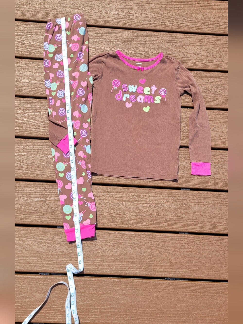 Gymboree Brown Pajama Set with Pink, Candy Size 9 Green and Purple Accents